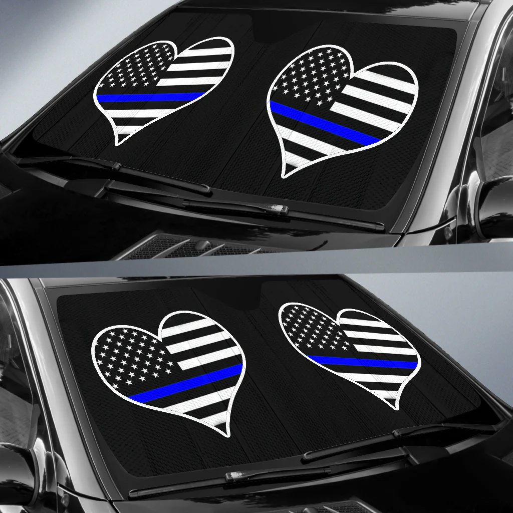 Thin Blue Line Flag Hearts Vehicle Car Sun Shade - Image 2