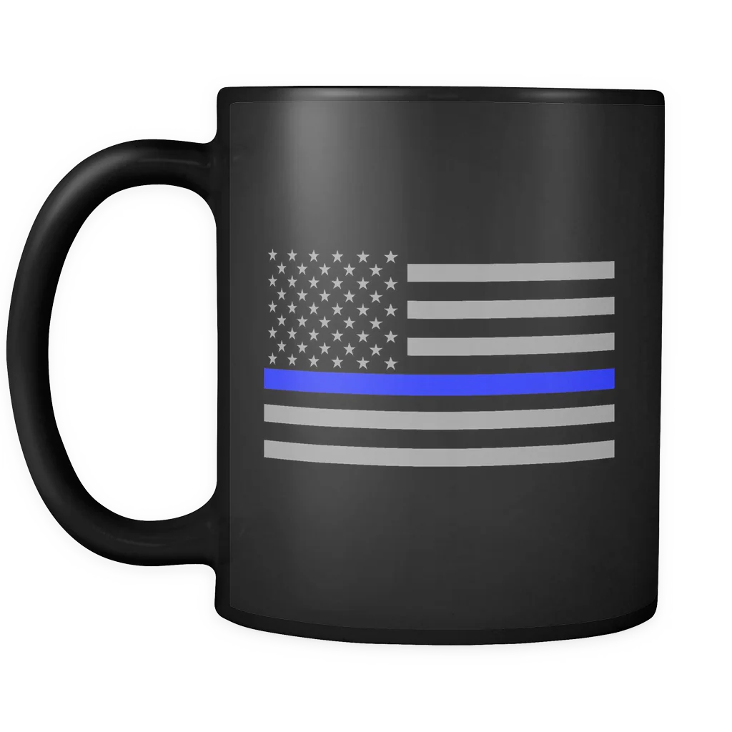 Thin Blue Line American Flag Mug - Black - Image 2