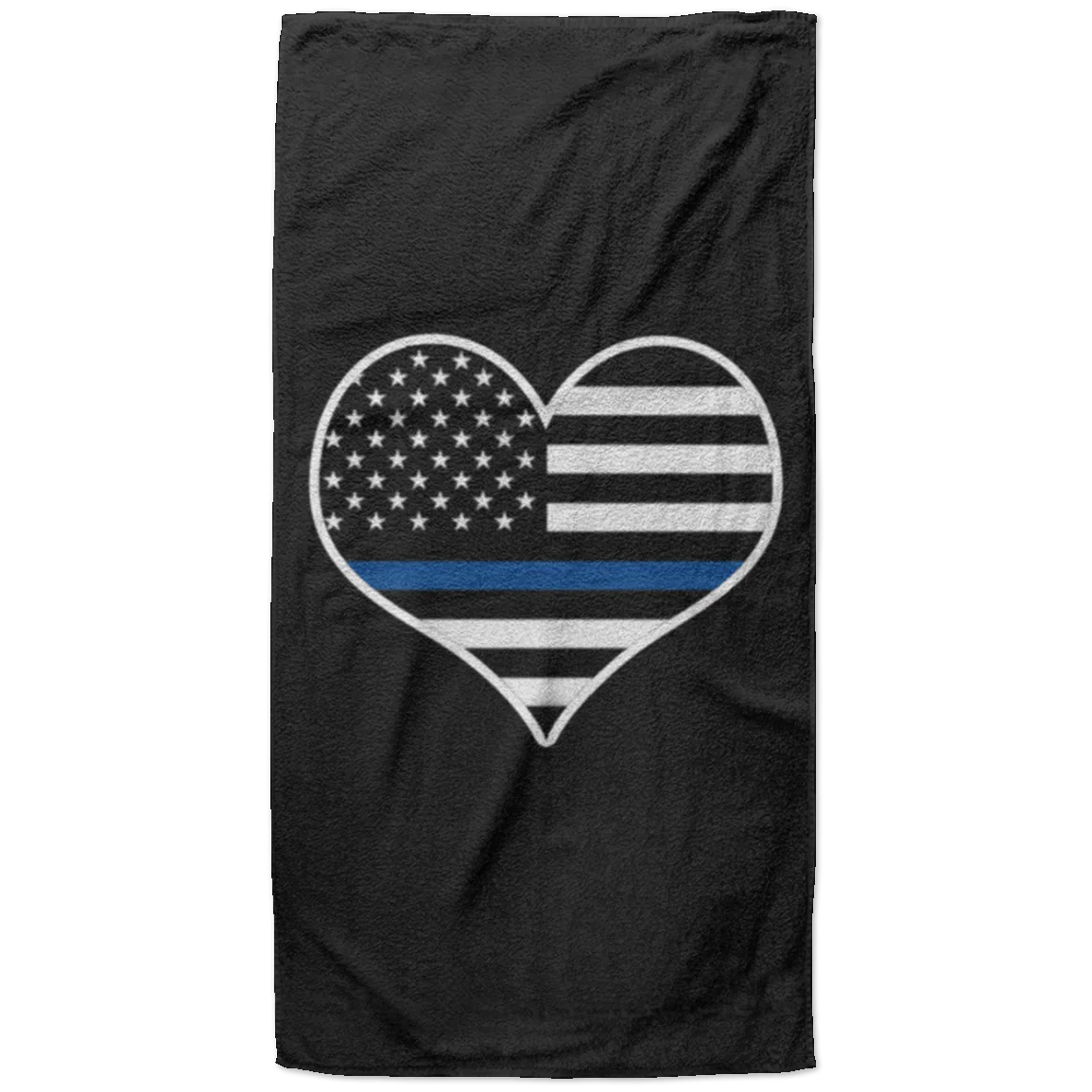 Thin Blue Line Heart  Beach Towel - 37x74