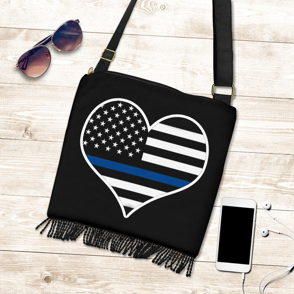 Thin Blue Line Heart Boho HandBag - Image 3