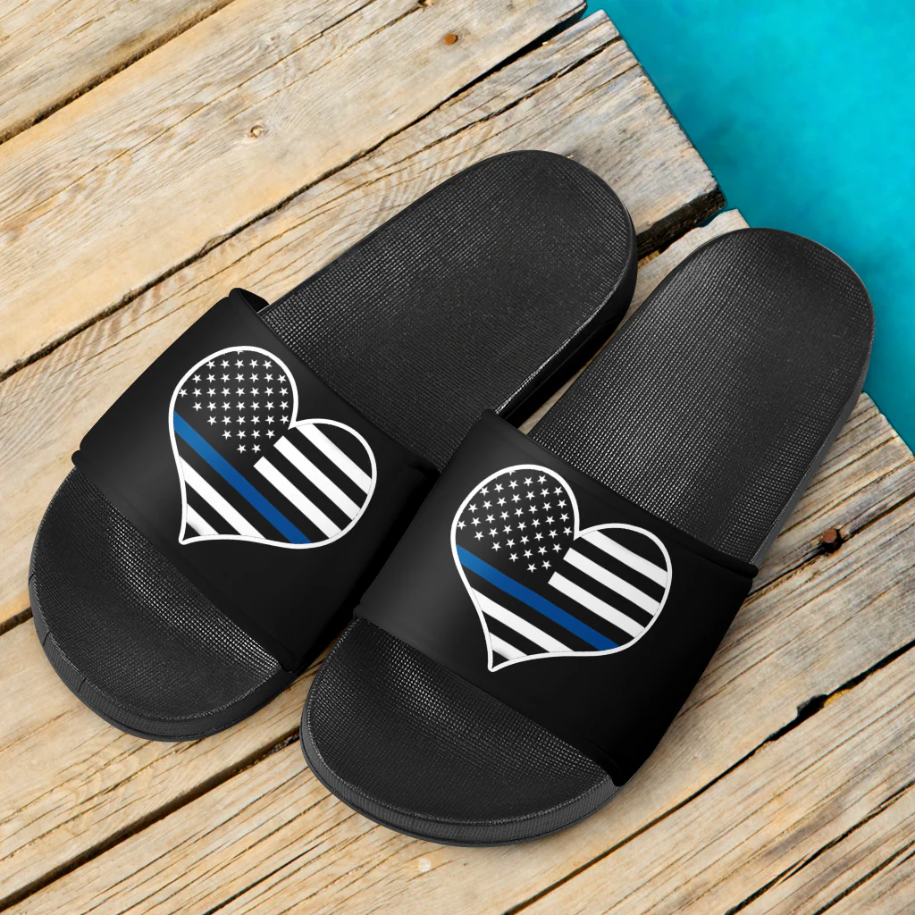 Thin Blue Line Heart Slide Sandals - Image 3