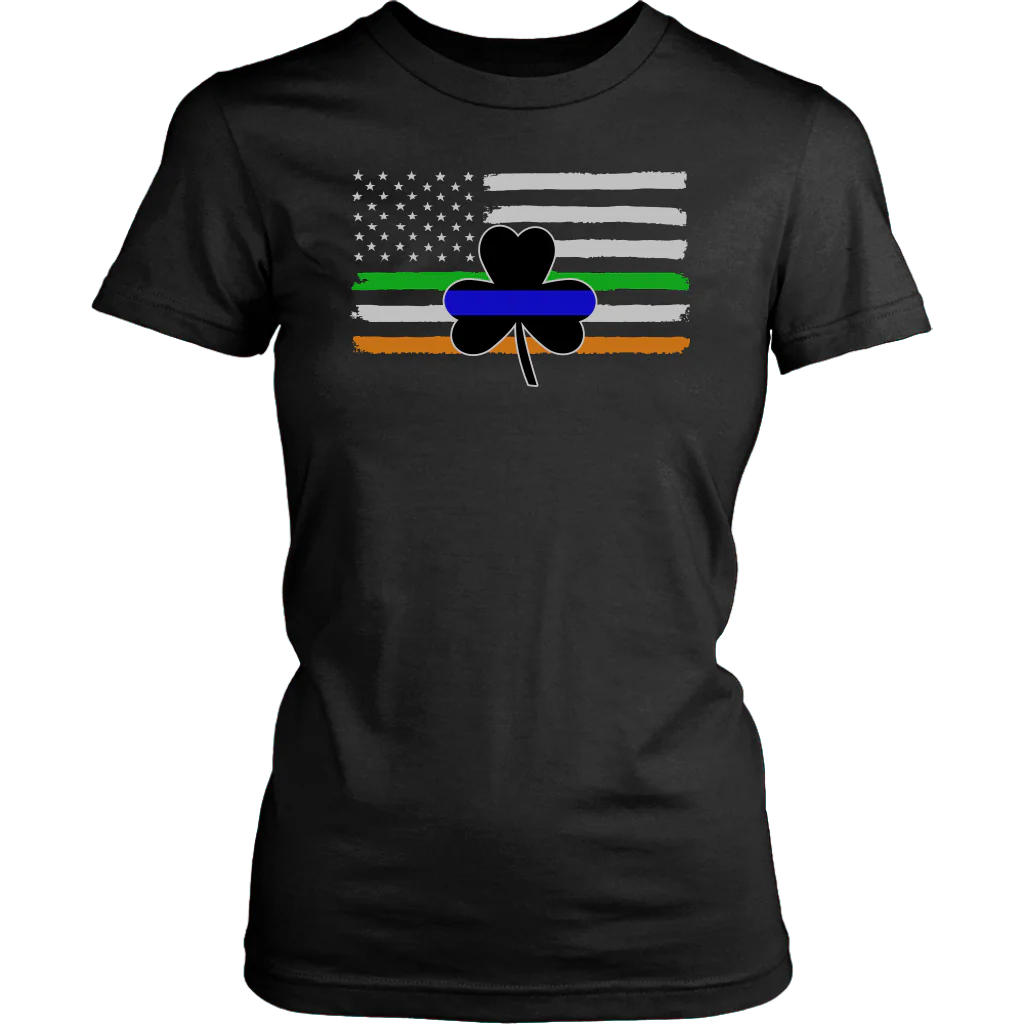 Thin Blue Line Shamrock Distress Irish Flag Shirts & Hoodies - Image 11