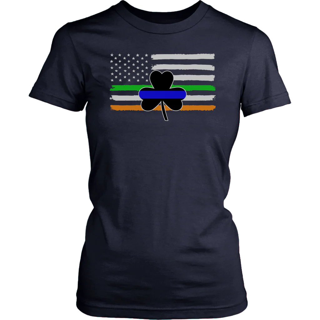 Thin Blue Line Shamrock Distress Irish Flag Shirts & Hoodies - Image 13