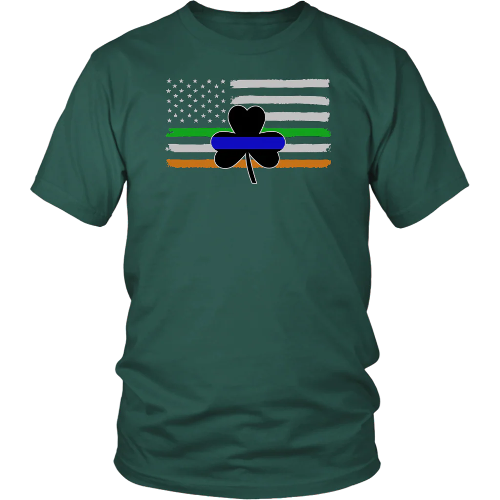 Thin Blue Line Shamrock Distress Irish Flag Shirts & Hoodies - Image 3