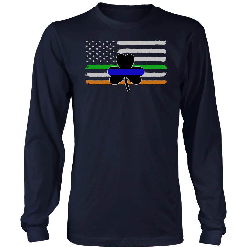 Thin Blue Line Shamrock Distress Irish Flag Shirts & Hoodies - Image 5