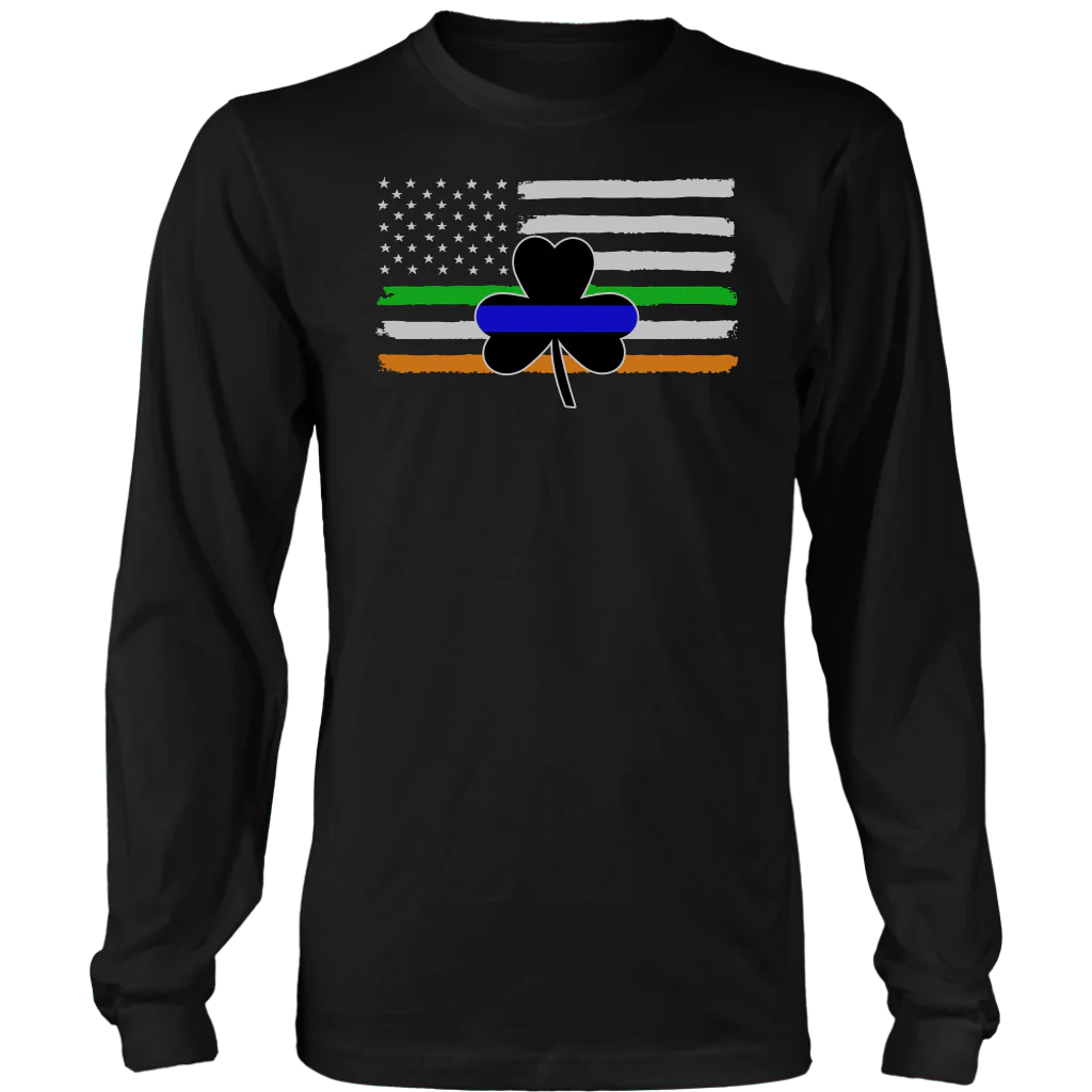 Thin Blue Line Shamrock Distress Irish Flag Shirts & Hoodies - Image 6