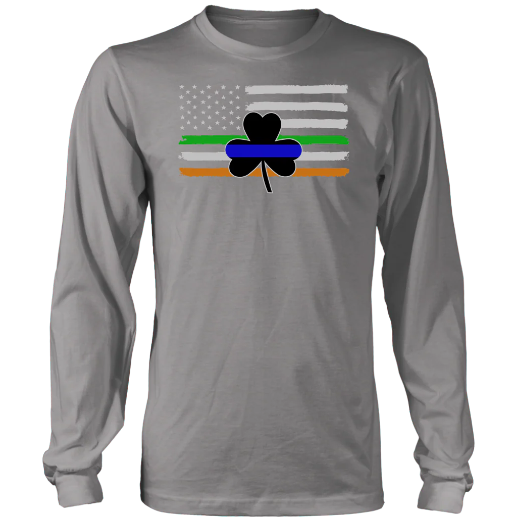 Thin Blue Line Shamrock Distress Irish Flag Shirts & Hoodies - Image 7