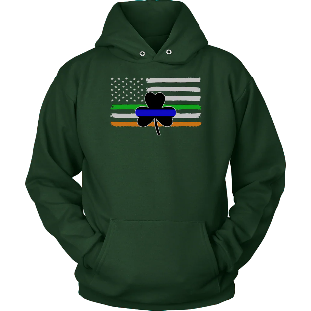 Thin Blue Line Shamrock Distress Irish Flag Shirts & Hoodies - Image 9
