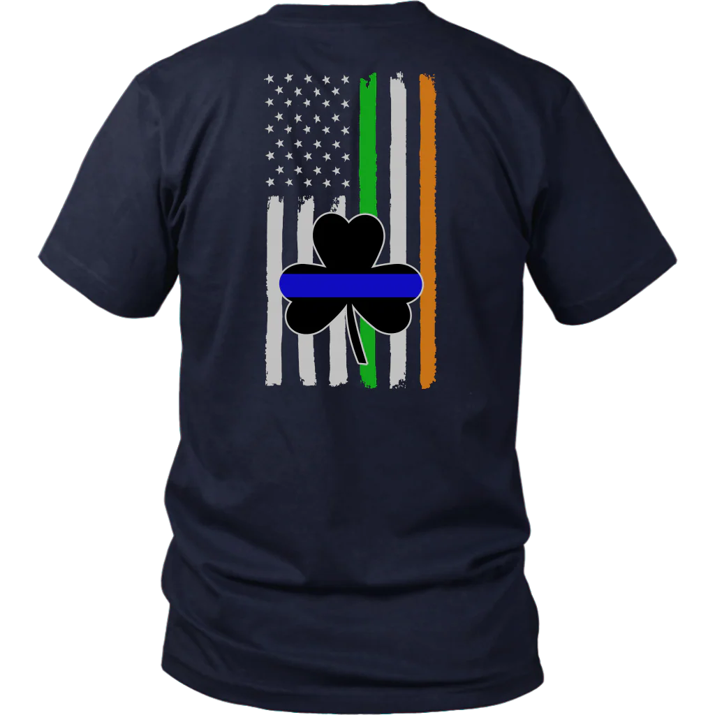 Thin Blue Line Shamrock Distress Irish Flag Shirts & Hoodies - Image 3