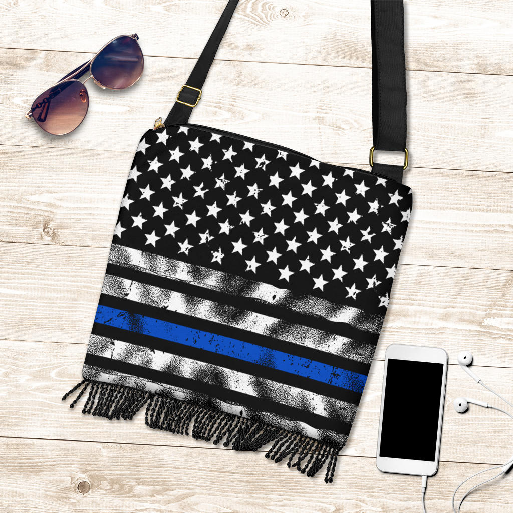 Thin Blue Line Stars and Lines Boho HandBag - Image 3