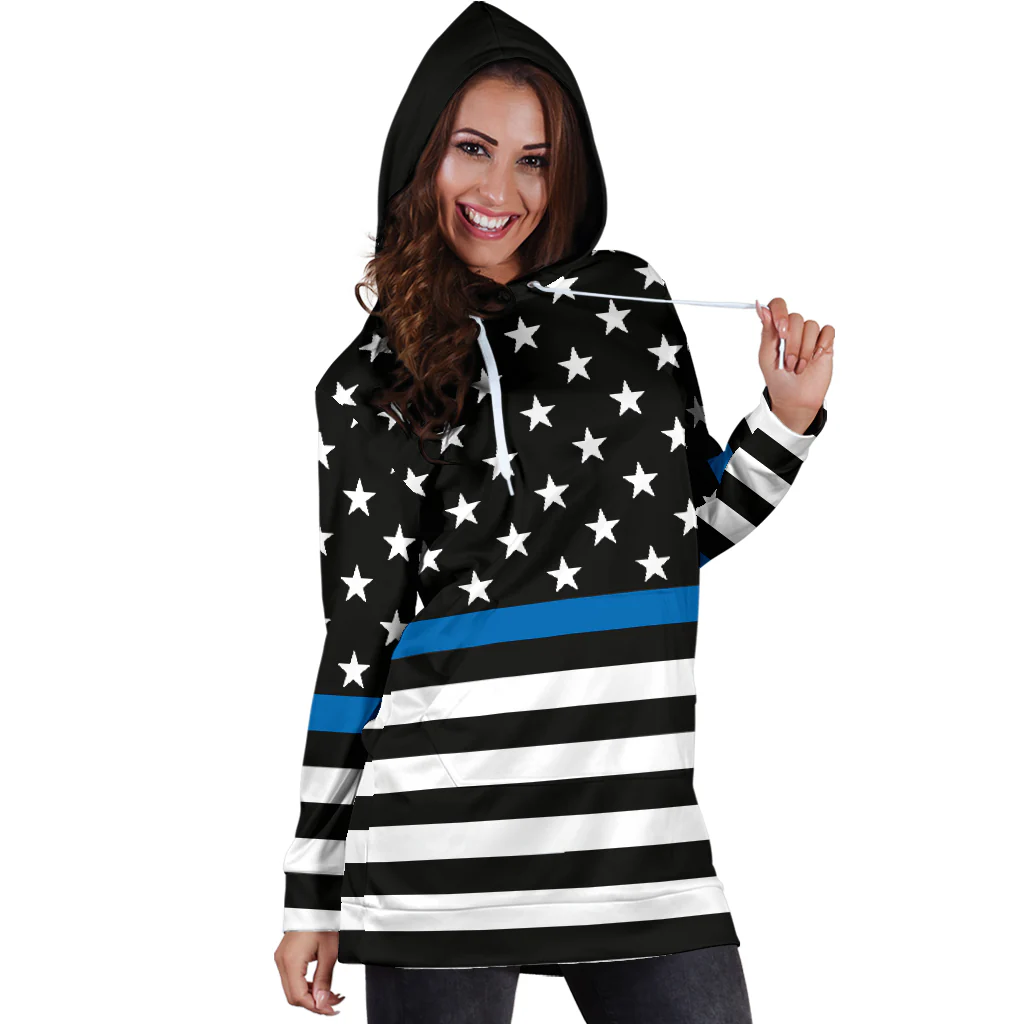 Thin Blue Line Stars and Stripes Hoodie Dress - Image 4