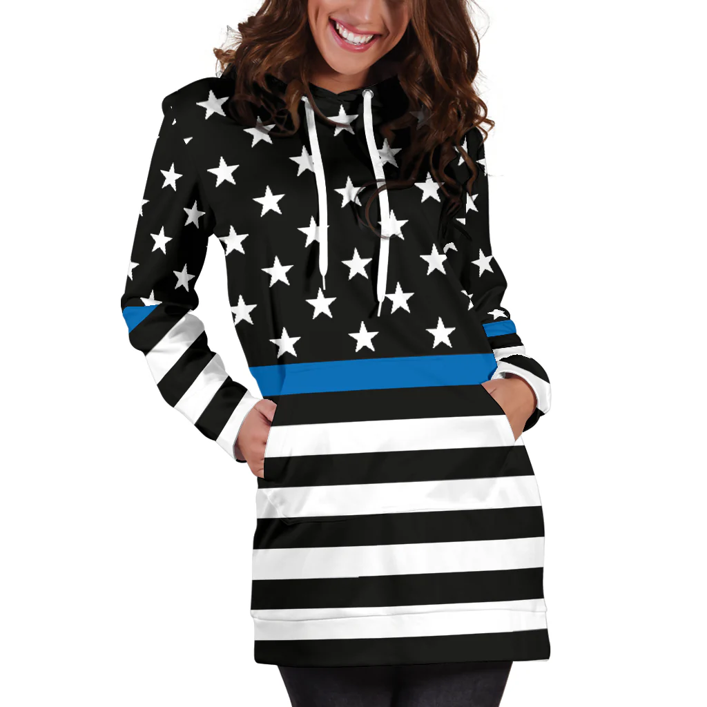 Thin Blue Line Stars and Stripes Hoodie Dress - Image 5