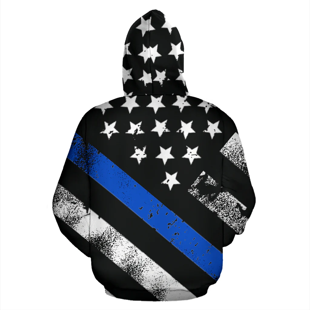 Thin Blue Line Stars & Stripes All Over Print Hoodie - Image 2