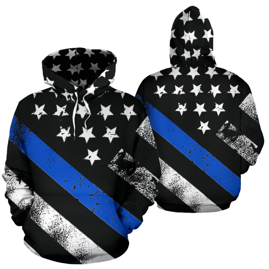Thin Blue Line Stars & Stripes All Over Print Hoodie - Image 3