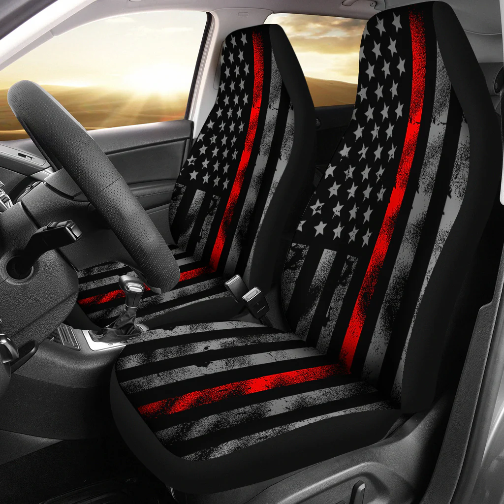 Tattered Thin Red Line Flag Car Seat Covers (Set Of 2)