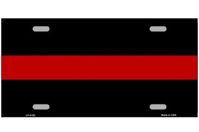 Thin RED Line Metal License Plate