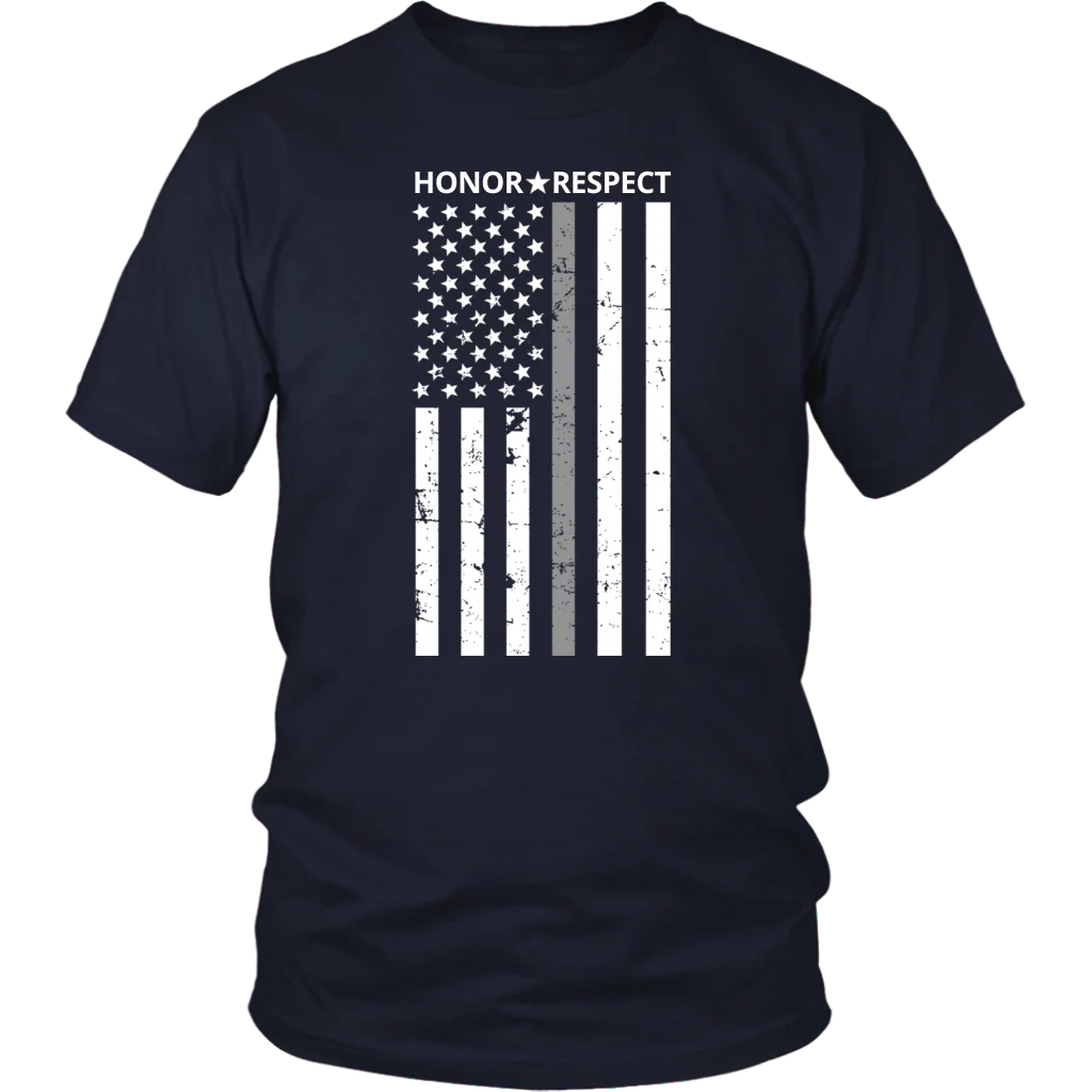 THIN SILVER LINE FLAG HONOR RESPECT SHIRTS AND HOODIES