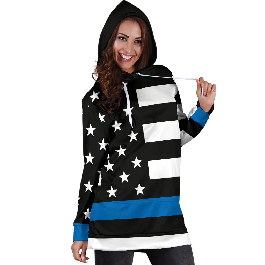 Women's Thin Blue Line Flag Hoodie Dress - Image 4