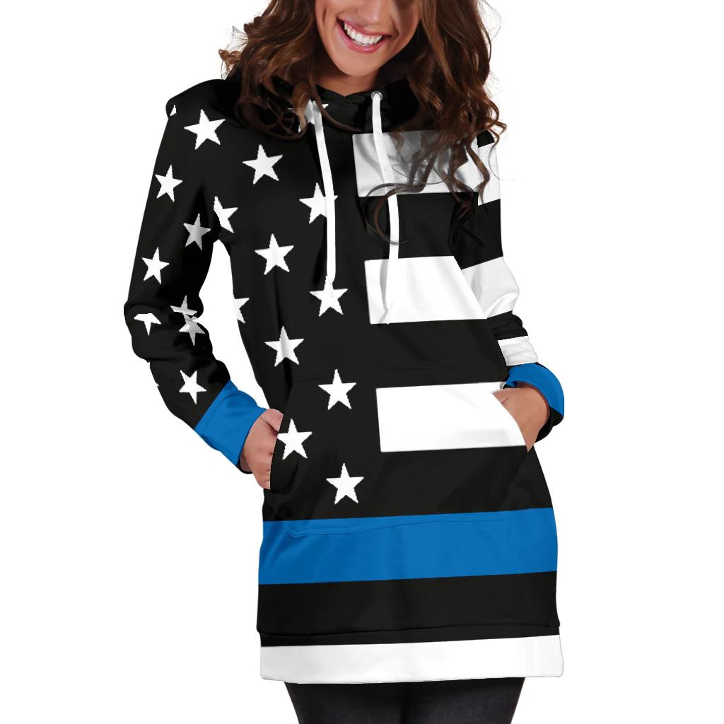Women's Thin Blue Line Flag Hoodie Dress - Image 5